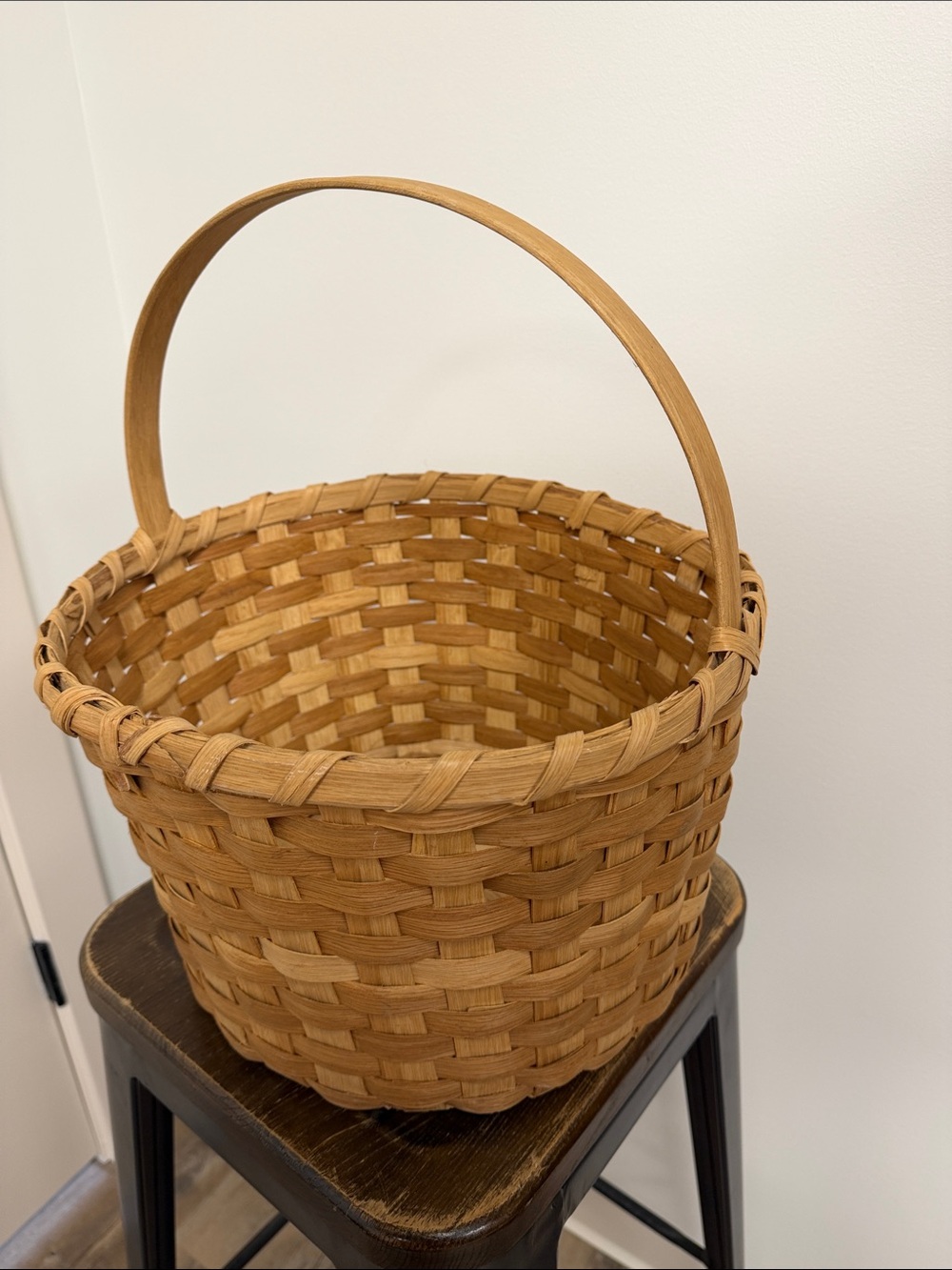 Handwoven Tan Storage Basket with Handle